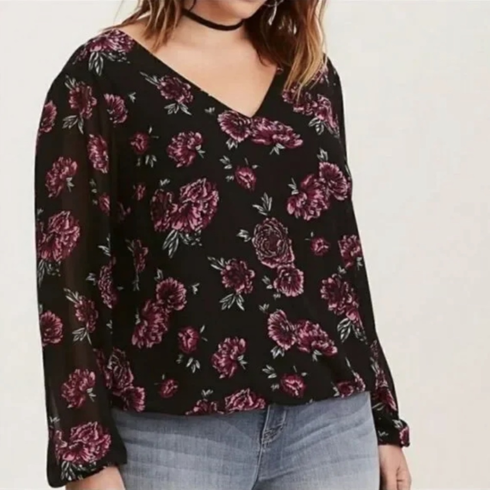 NWOT Purple Floral Long Sleeve Top - Picture 1 of 8